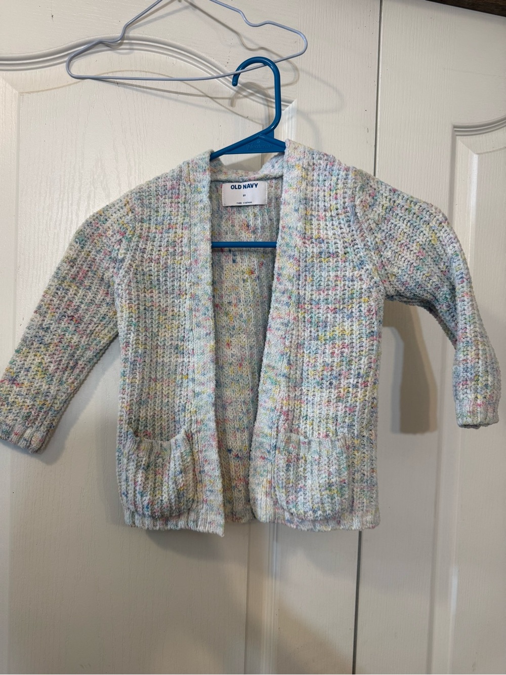 Old Navy Cream Speckled Knit Cardigan with Multicolor Flecks